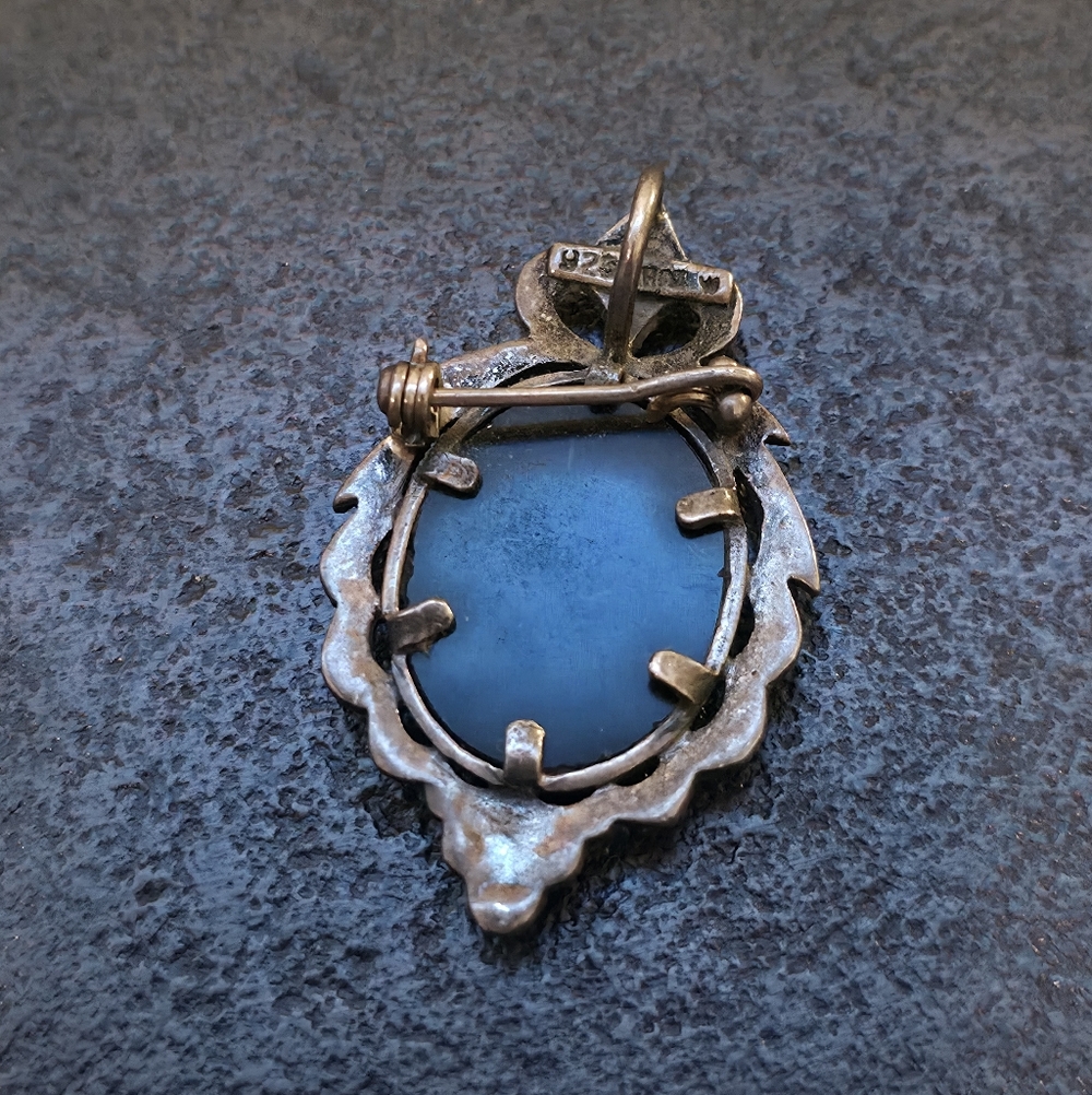 Vintage Cameo Onyx And Mother Of Pearl 925 Thai W Brooch And Pendant - Picture 2 of 5